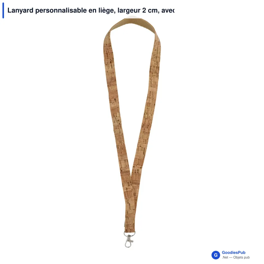 Lanyard personnalisable en liège, largeur 2 cm, avec logo - Nature - Image 2