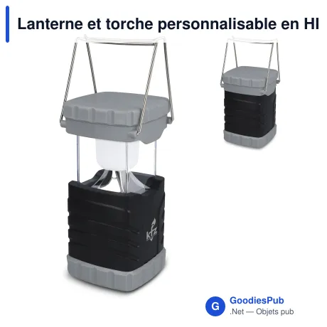 Lanterne et torche personnalisable en HIPS recyclé avec logo - Noir et gris