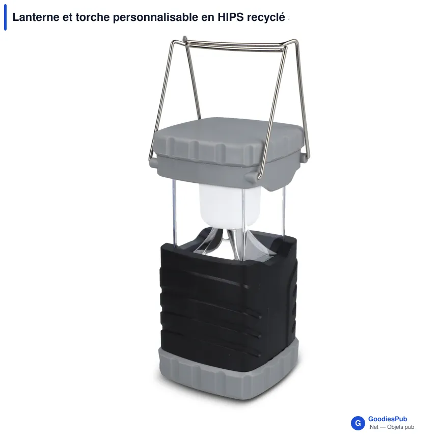 Lanterne et torche personnalisable en HIPS recyclé avec logo - Noir et gris - Image 2