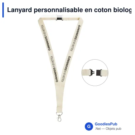 Lanyard personnalisable en coton biologique avec logo - Écru