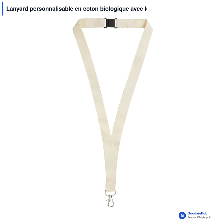Lanyard personnalisable en coton biologique avec logo - Écru - Image 2