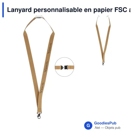Lanyard personnalisable en papier FSC avec logo - Nature
