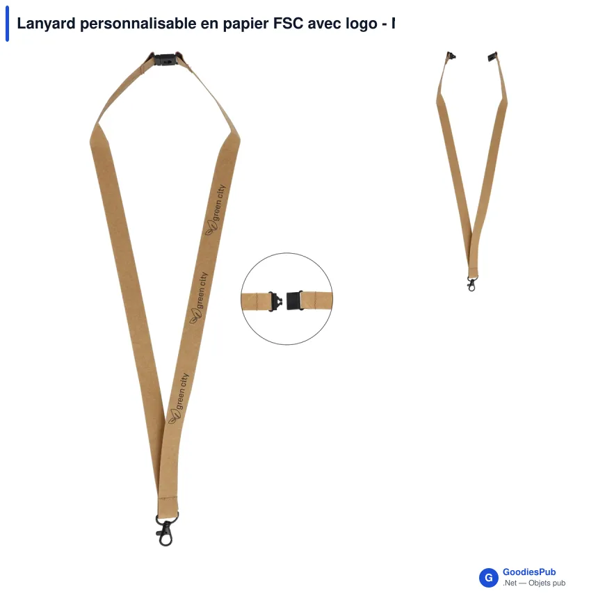 Lanyard personnalisable en papier FSC avec logo - Nature - Image 1