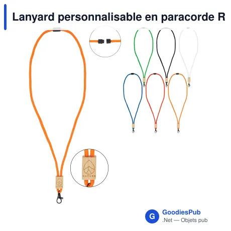 Lanyard personnalisable en paracorde R-PET avec logo - Gravure laser