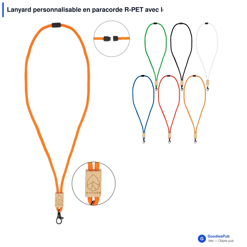 Lanyard personnalisable en paracorde R-PET avec logo - Gravure laser - Image 1
