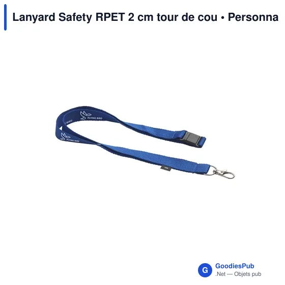 Lanyard personnalisable en RPET 2 cm avec logo - Lanyard Safety - Image 1