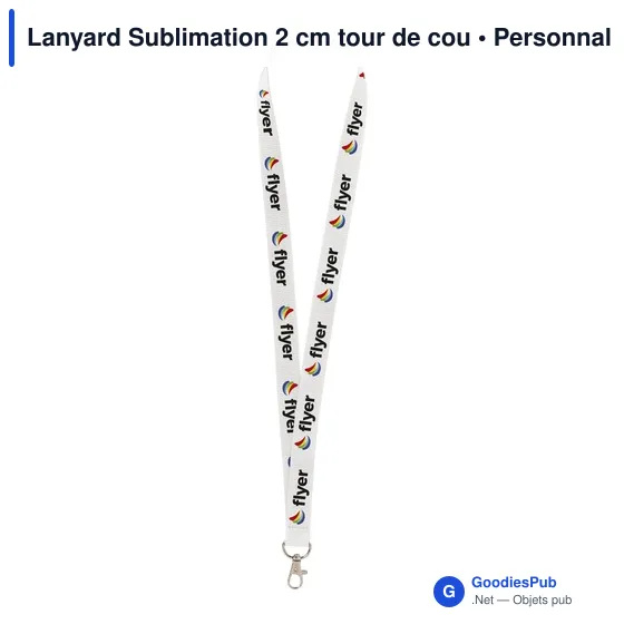 Lanyard personnalisable en polyester avec logo - 2 cm - Image 1