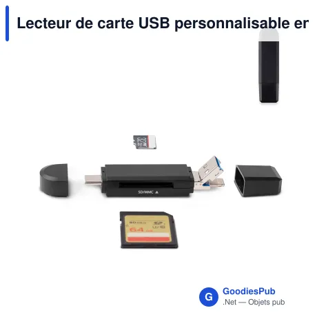 Lecteur de carte USB personnalisable en ABS noir avec logo - Card Reader