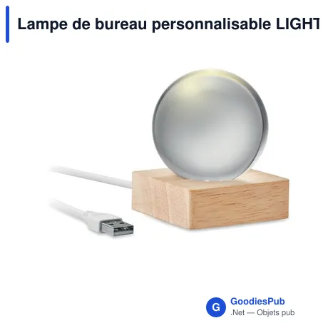 Lampe de bureau personnalisable LIGHT Sphère en verre LED avec logo