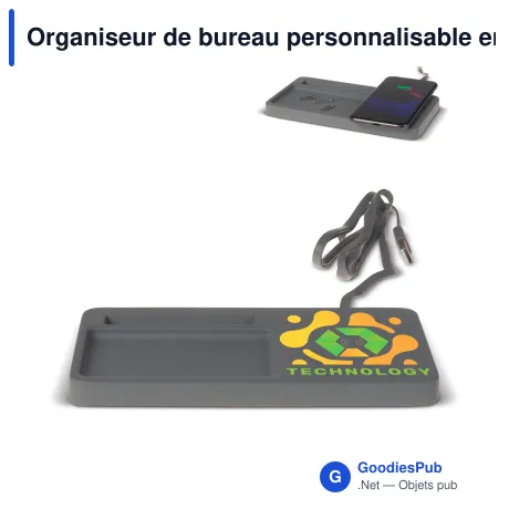 Organiseur de bureau personnalisable en calcaire avec chargeur sans fil 5W et logo