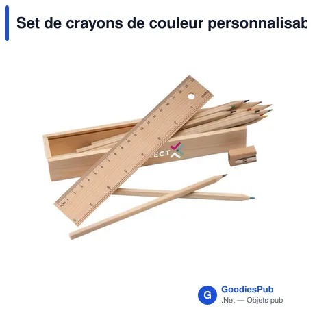 Set de crayons de couleur personnalisable en bois avec logo