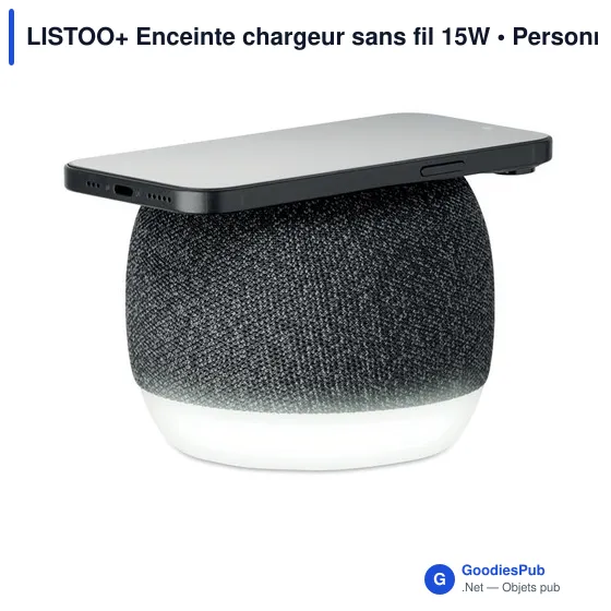 Enceinte personnalisable LISTOO+ avec chargeur sans fil et logo - Image 6