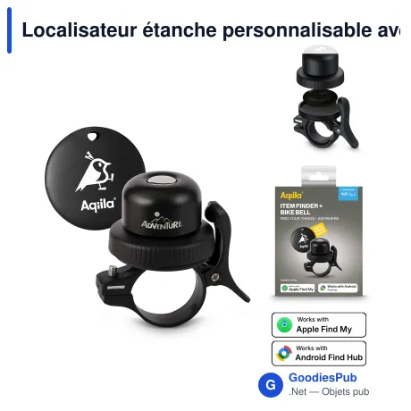 Localisateur étanche personnalisable avec sonnette de vélo et logo - Aqiila Tagbird