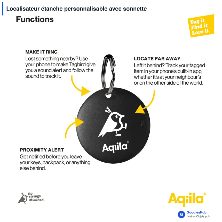 Localisateur étanche personnalisable avec sonnette de vélo et logo - Aqiila Tagbird - Image 2