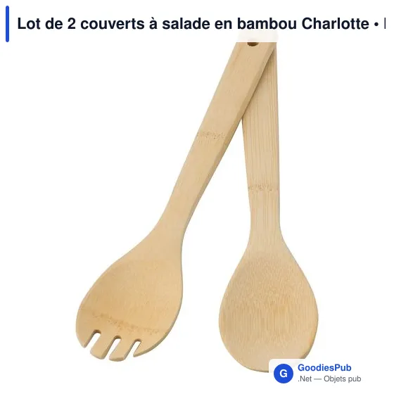 Couverts à salade personnalisables en bambou - Lot de 2 - Charlotteavec logo - Image 2
