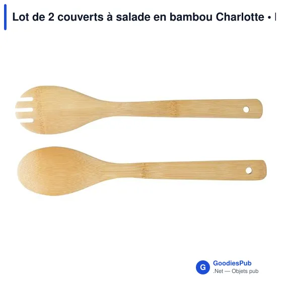 Couverts à salade personnalisables en bambou - Lot de 2 - Charlotteavec logo - Image 3