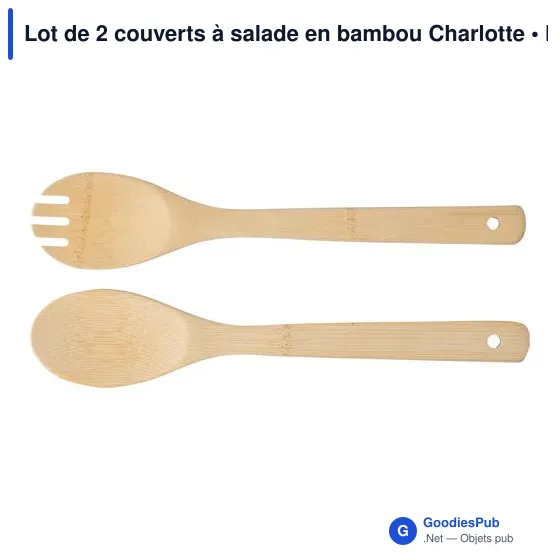 Couverts à salade personnalisables en bambou - Lot de 2 - Charlotteavec logo - Image 4