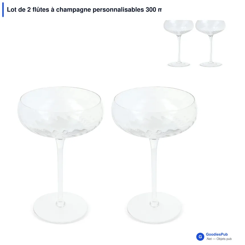 Lot de 2 flûtes à champagne personnalisables 300 ml avec logo - Byon Opacity - Image 1