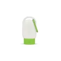 Variante Vert clair - Lotion solaire à mousqueton personnalisable SPF 30 avec logo - PP recyclé 30 ml