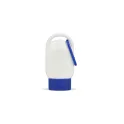 Variante Bleu - Lotion solaire à mousqueton personnalisable SPF 30 avec logo - PP recyclé 30 ml