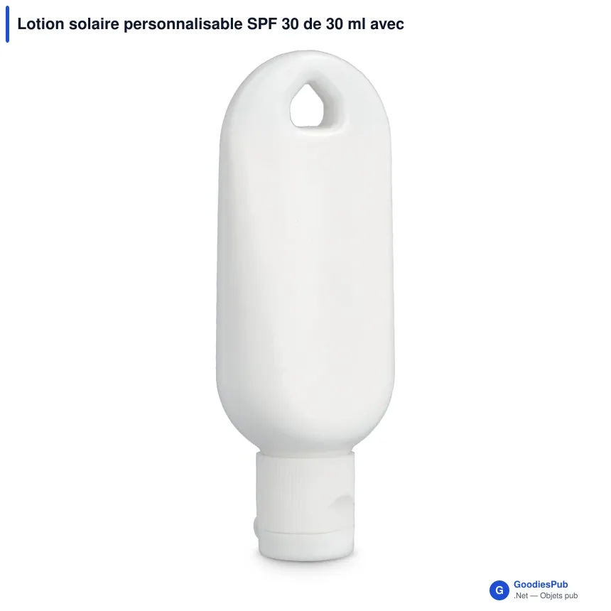 Lotion solaire personnalisable SPF 30 de 30 ml avec logo - Étiquette - Image 2