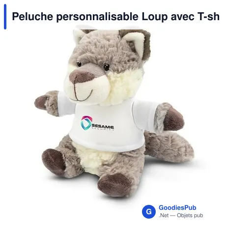 Peluche personnalisable Loup avec T-shirt pour logo - Wildore