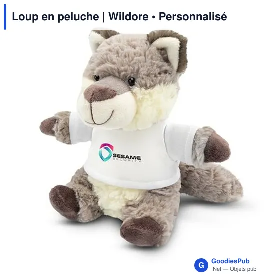 Peluche personnalisable Loup avec T-shirt pour logo - Wildore - Image 1