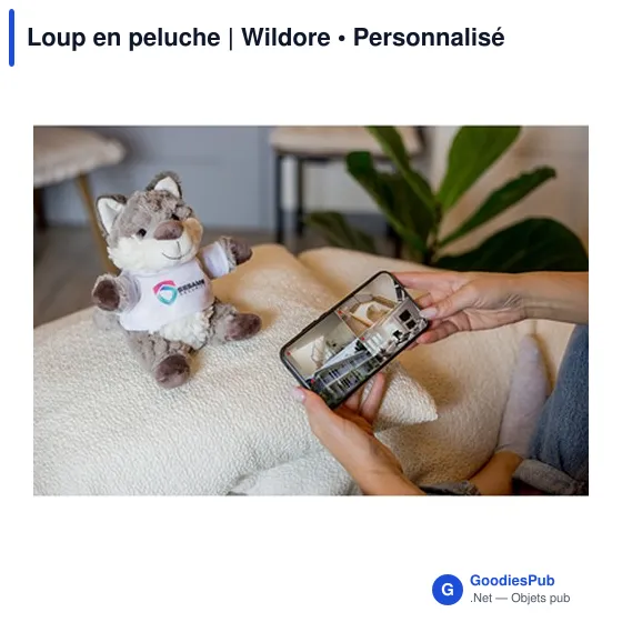 Peluche personnalisable Loup avec T-shirt pour logo - Wildore - Image 2