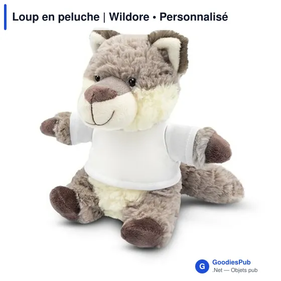 Peluche personnalisable Loup avec T-shirt pour logo - Wildore - Image 3