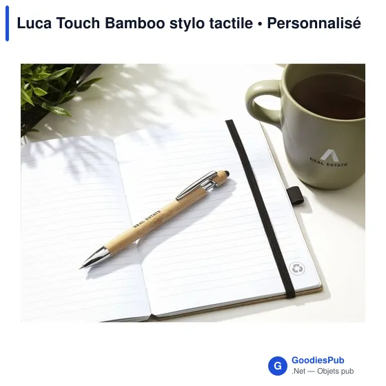 Stylo tactile personnalisable en bambou avec logo - Luca Touch - Image 1