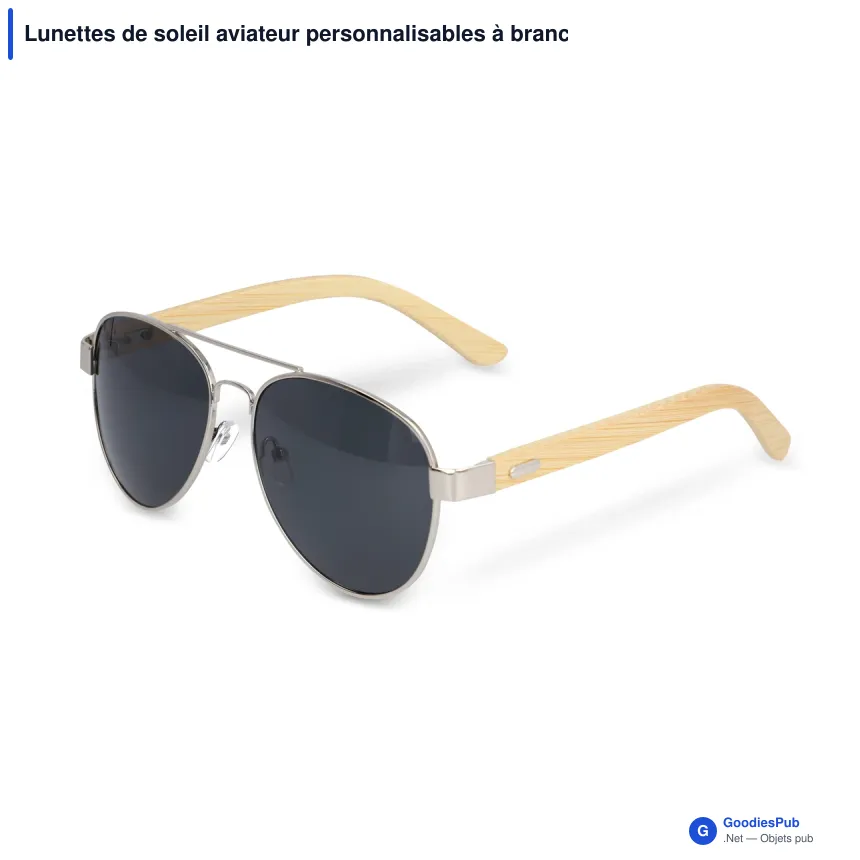 Lunettes de soleil aviateur personnalisables à branches en bambou avec logo - Image 2