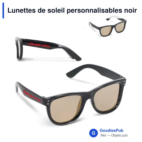 Lunettes de soleil personnalisables noir et or UV400 avec logo - Dion