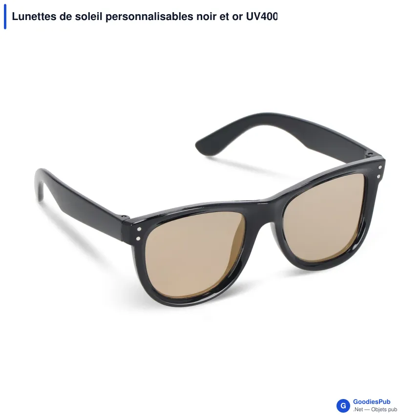 Lunettes de soleil personnalisables noir et or UV400 avec logo - Dion - Image 2