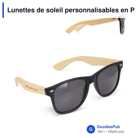 Lunettes de soleil personnalisables en PC recyclé et bambou avec logo - Justin