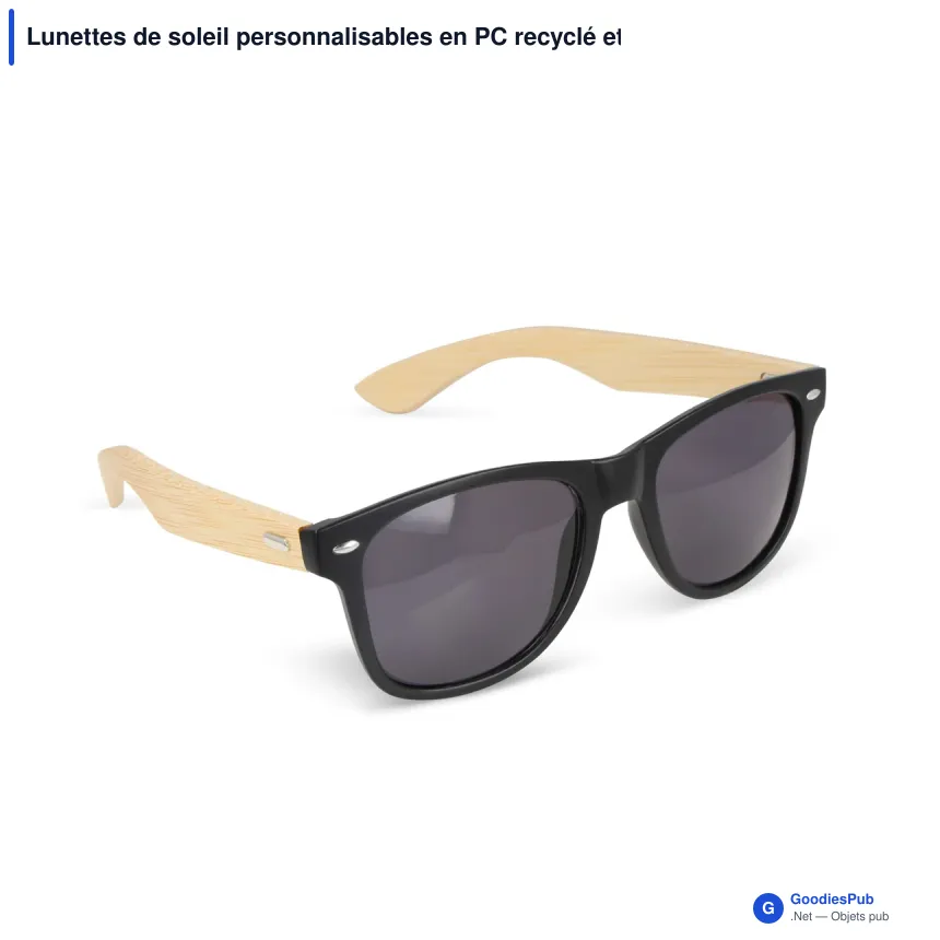 Lunettes de soleil personnalisables en PC recyclé et bambou avec logo - Justin - Image 2