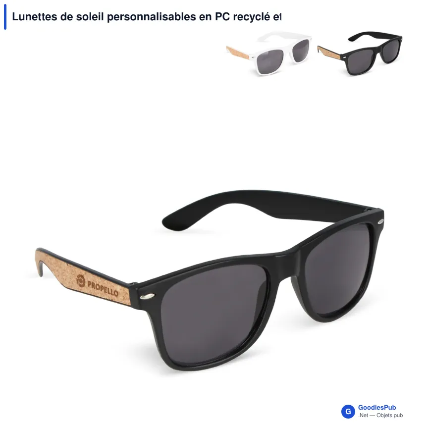 Lunettes de soleil personnalisables en PC recyclé et liège avec logo - Justin - Image 1