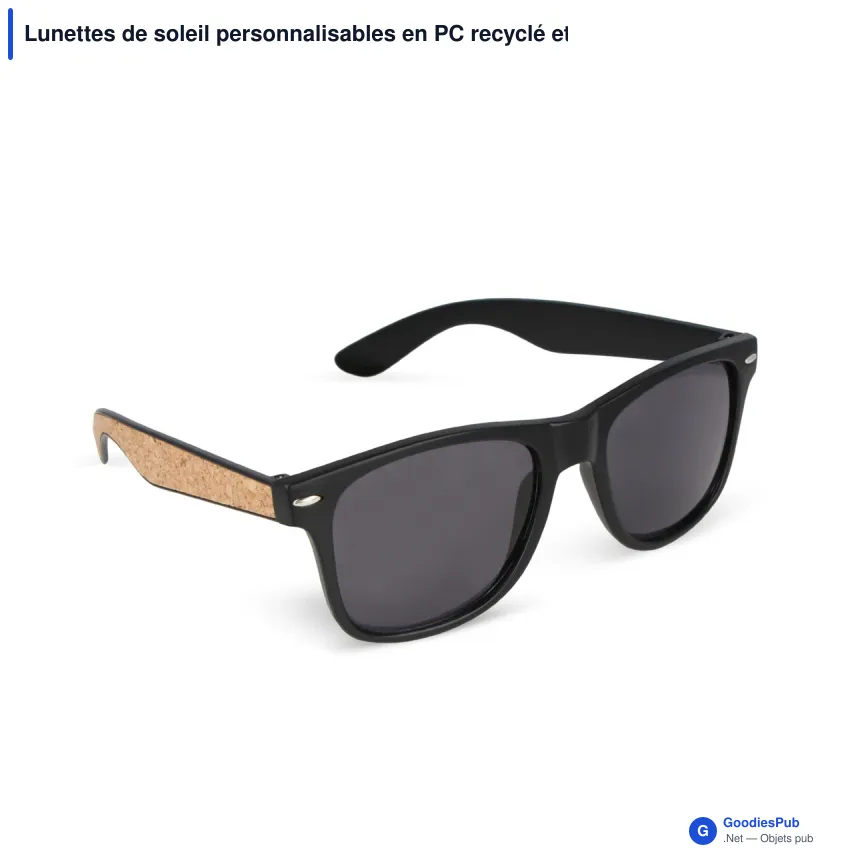 Lunettes de soleil personnalisables en PC recyclé et liège avec logo - Justin - Image 3