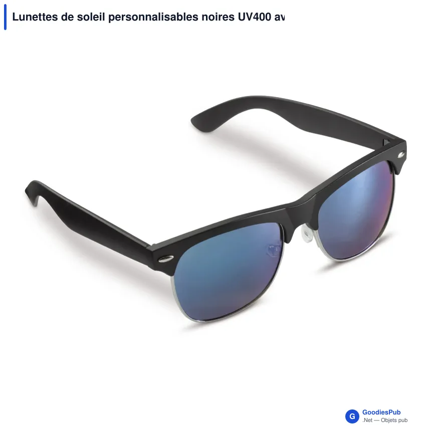 Lunettes de soleil personnalisables noires UV400 avec logo - Marty - Image 2