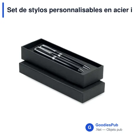 Set de stylos personnalisables en acier inoxydable - LYON SETavec logo