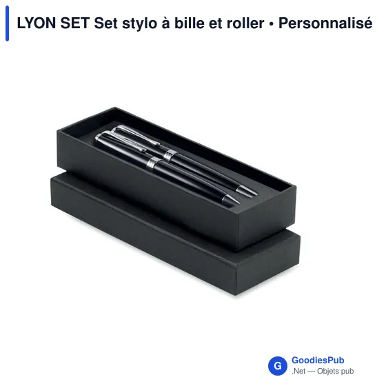 Set de stylos personnalisables en acier inoxydable - LYON SETavec logo - Image 1