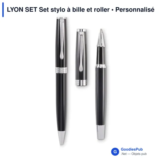 Set de stylos personnalisables en acier inoxydable - LYON SETavec logo - Image 2