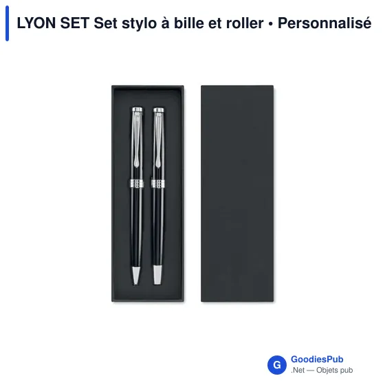 Set de stylos personnalisables en acier inoxydable - LYON SETavec logo - Image 3