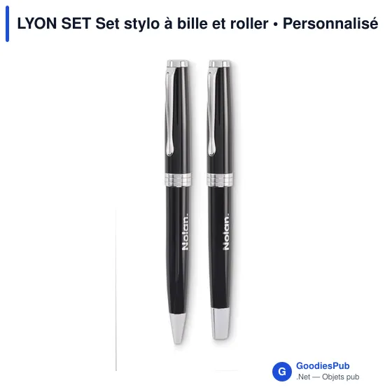 Set de stylos personnalisables en acier inoxydable - LYON SETavec logo - Image 4
