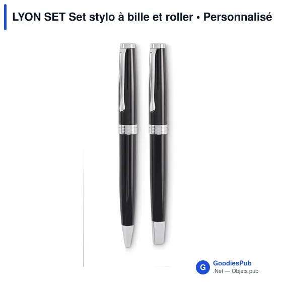 Set de stylos personnalisables en acier inoxydable - LYON SETavec logo - Image 6