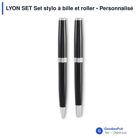 Set de stylos personnalisables en acier inoxydable - LYON SETavec logo - Image 7