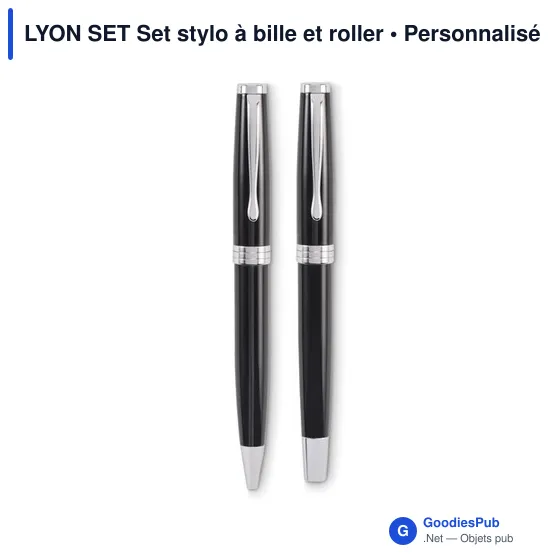 Set de stylos personnalisables en acier inoxydable - LYON SETavec logo - Image 8