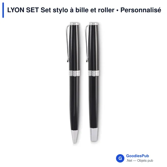 Set de stylos personnalisables en acier inoxydable - LYON SETavec logo - Image 9