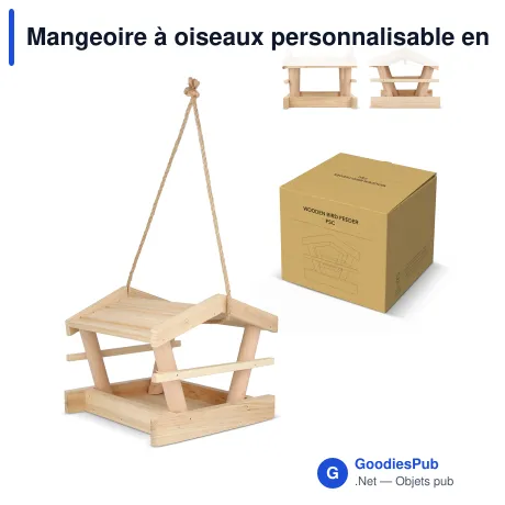 Mangeoire à oiseaux personnalisable en bois certifié FSC avec logo - Bois