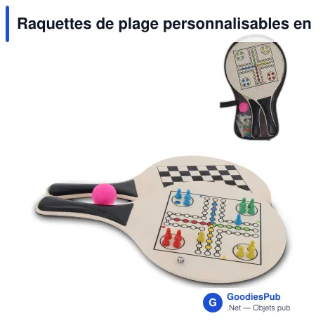 Raquettes de plage personnalisables en MDF avec logo - Surface jeu d'échecs
