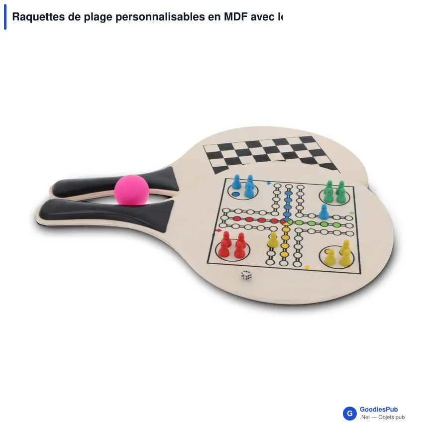 Raquettes de plage personnalisables en MDF avec logo - Surface jeu d'échecs - Image 2